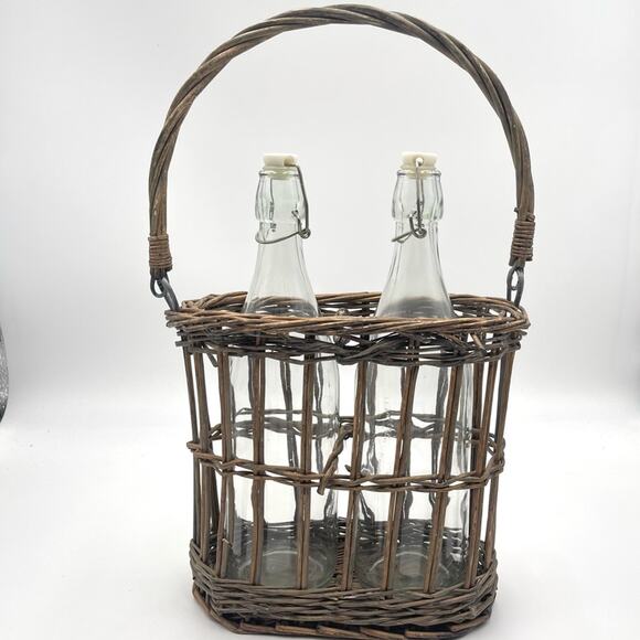 BOHO VINTAGE Two Swing Top Bottles in Wicker Carrier - Picture 7 of 14